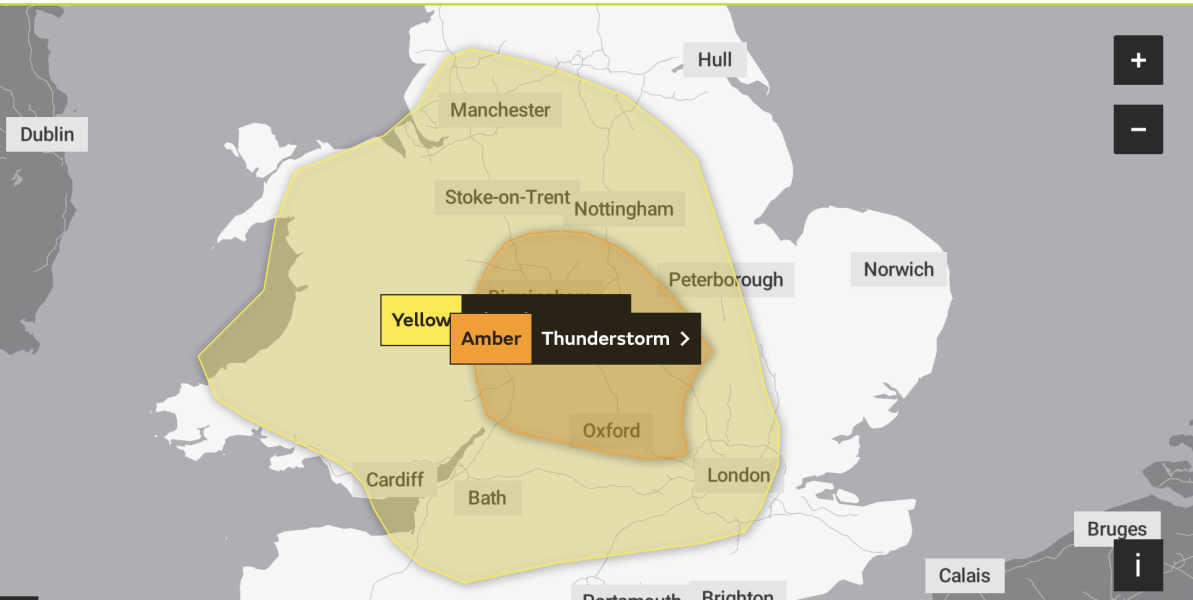 Thunderstorm warning Saturday 10th June.