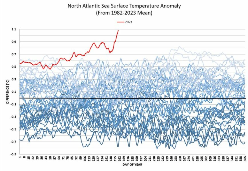 Record north atlantic sea temperature.