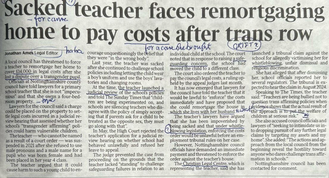Teacher sacked over eight-year-old's trans pronouns may have to remortgage house 