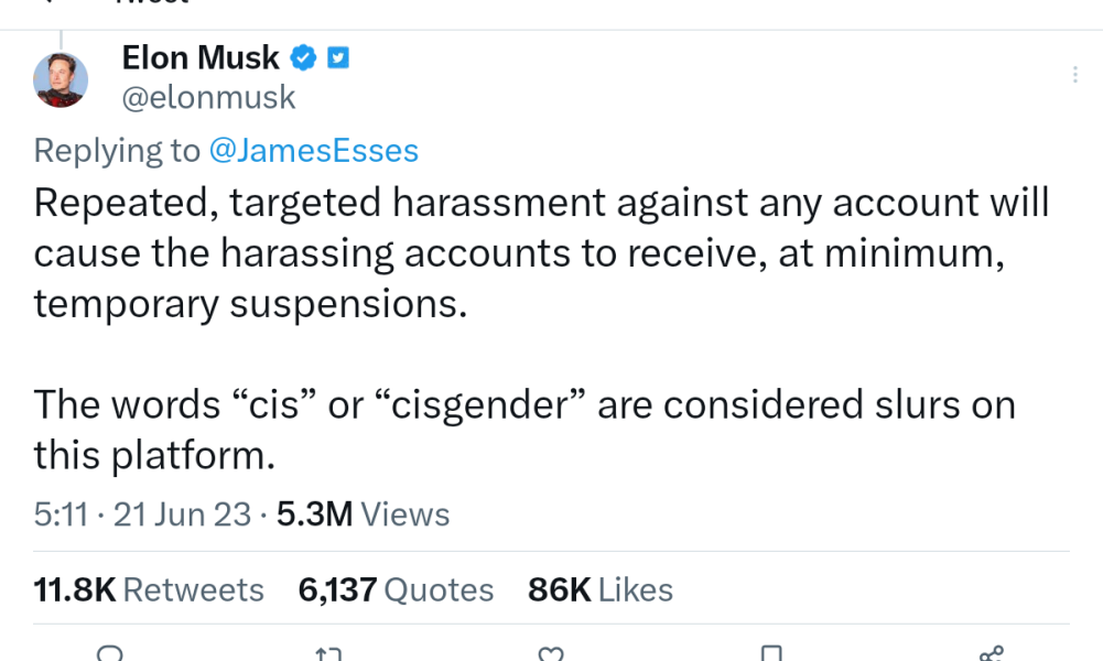 Musk says cis or cisgender is now considered a slur on Twitter