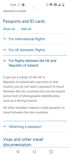 Does a UK national need a passport to travel with BA to Dublin?