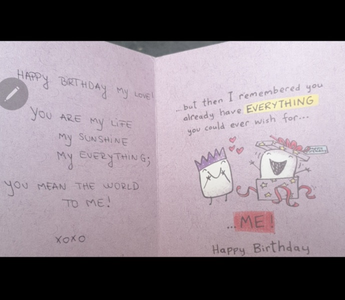 Card sent to husband by admirer