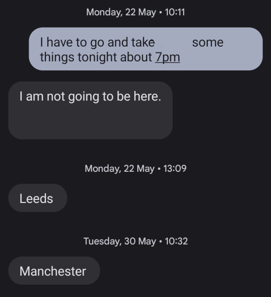 The last text conversation you had with your other half….and the date and how long you have been together….