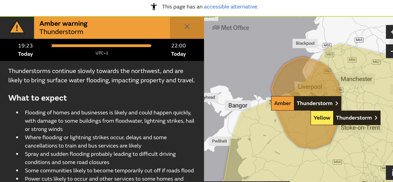 Amber warning for thunderstorms issued.