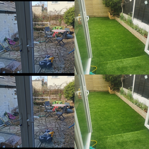 Small courtyard garden with children. 