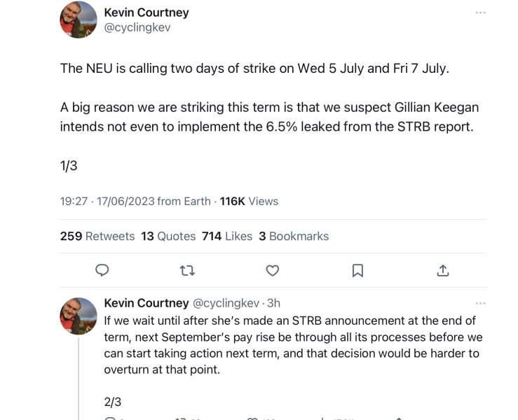 Teacher strikes 5th and 7th July