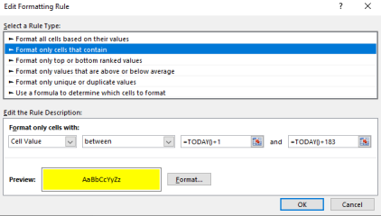 Excel help please - Conditional formatting, red, amber dates