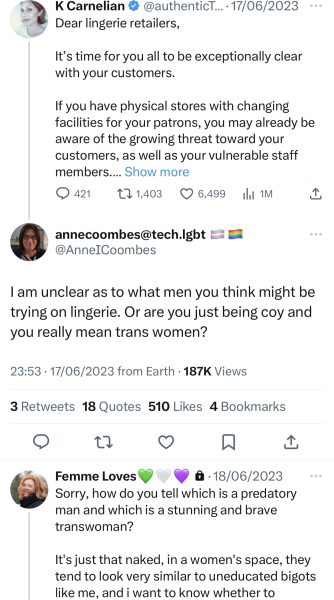 Entitled male refused access to female changing area (despite wearing skirt)