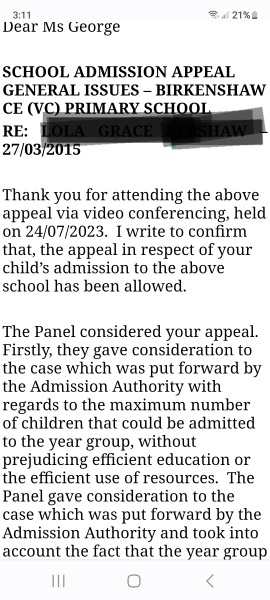 Winning school appeal 