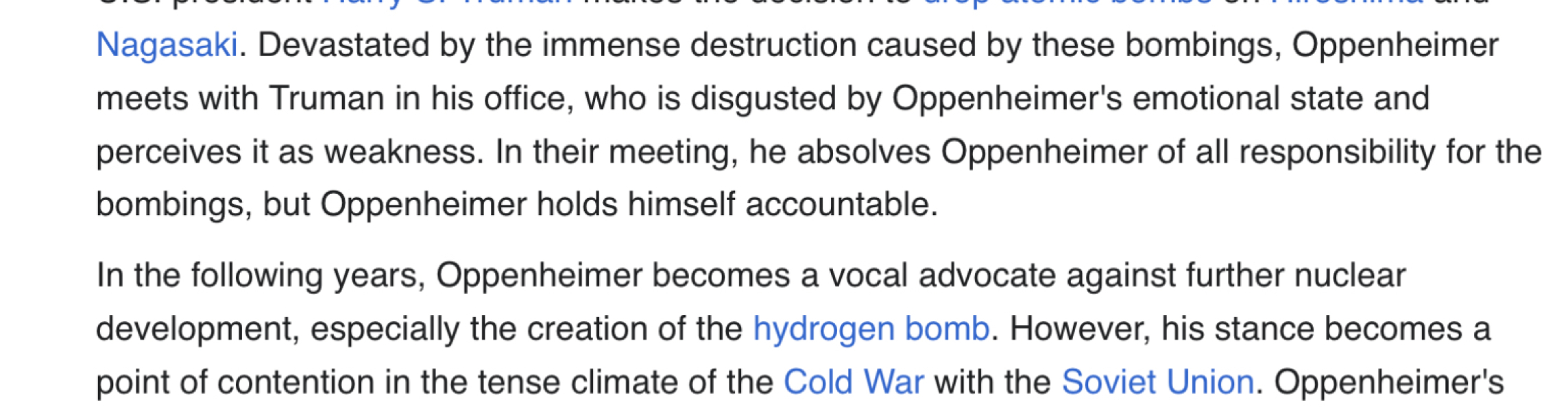 To be uncomfortable with the film Oppenheimer?