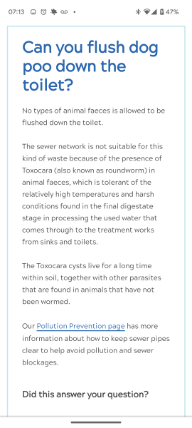 Flushing dog or cat poo down the loo