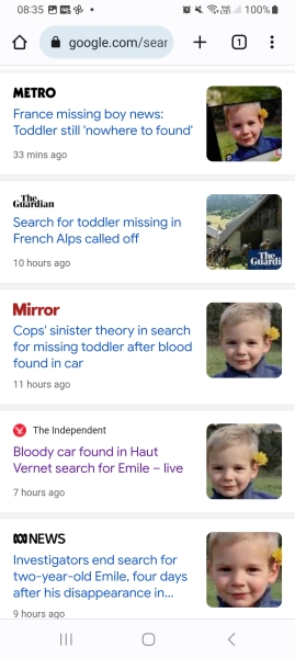 Missing toddler in France since Saturday 