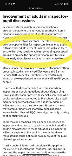 OFSTED spoke to DD alone 