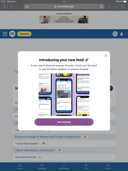 The pop up for "my feed"
