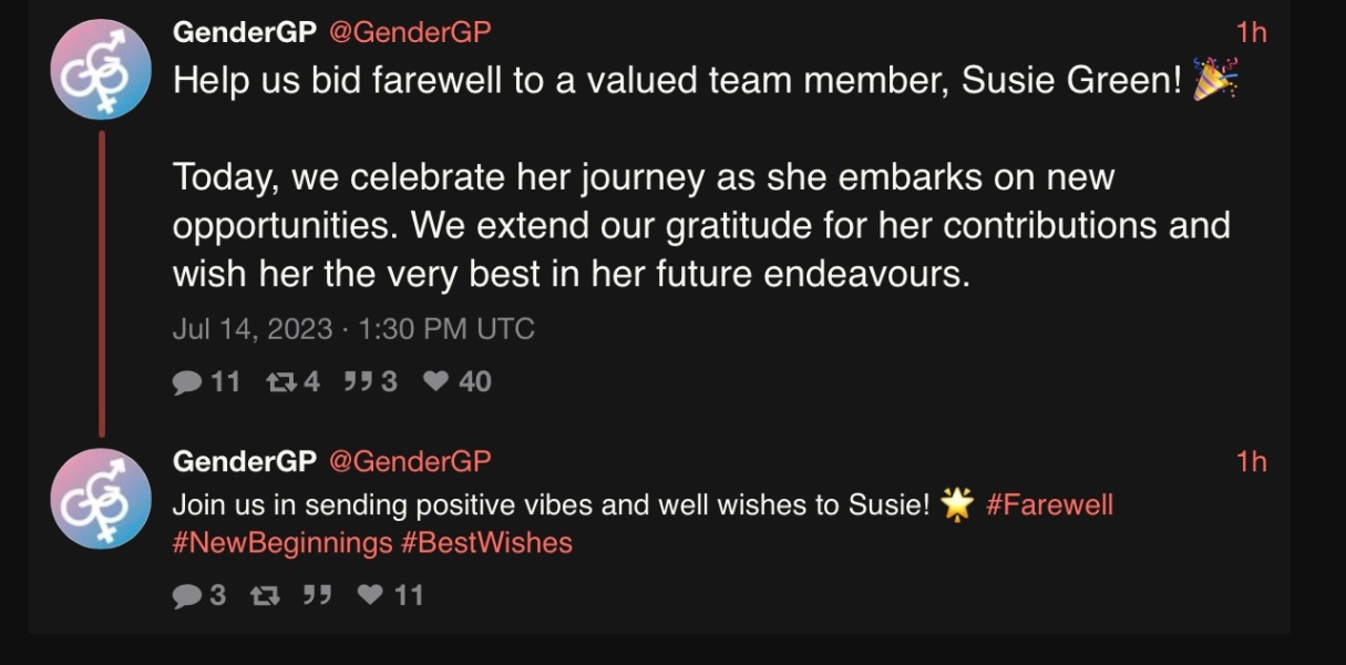 Susie Green has left Gender GP!