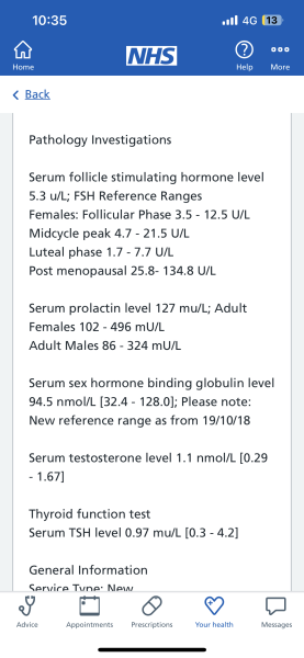 Blood test results