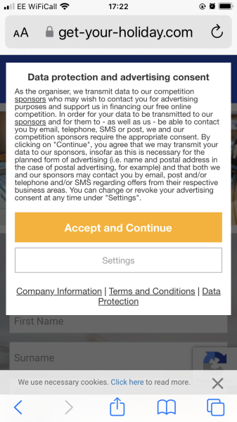 Site redirecting to an ad