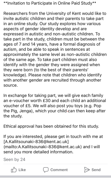 Study exploring gender identity in autistic and non-autistic children 