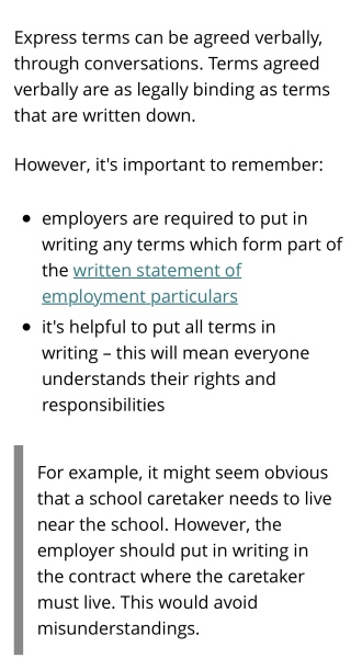 Change in verbally agreed contract hours