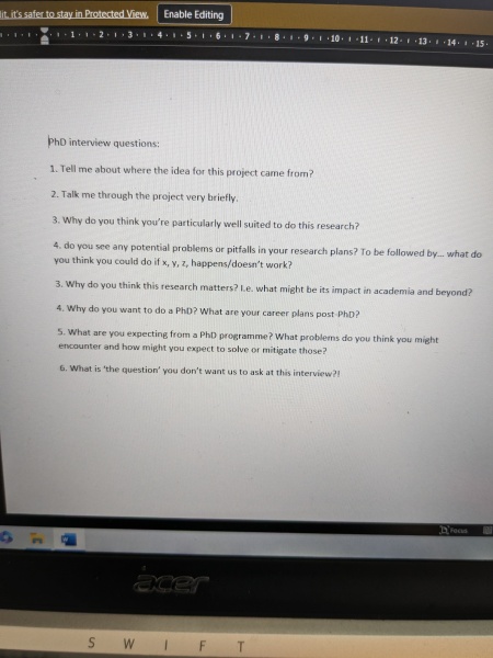 Interview questions for funded PhD
