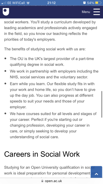 Career progression advice needed - social care history but unable to do social work degree