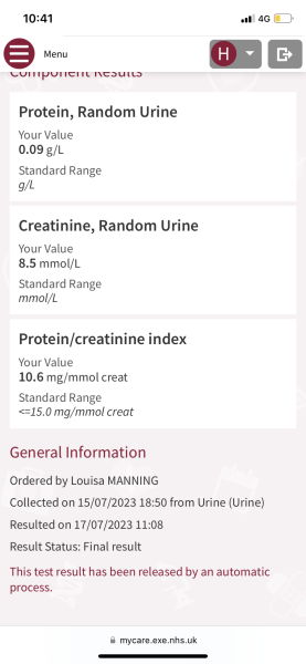 Anxiety about urine results 