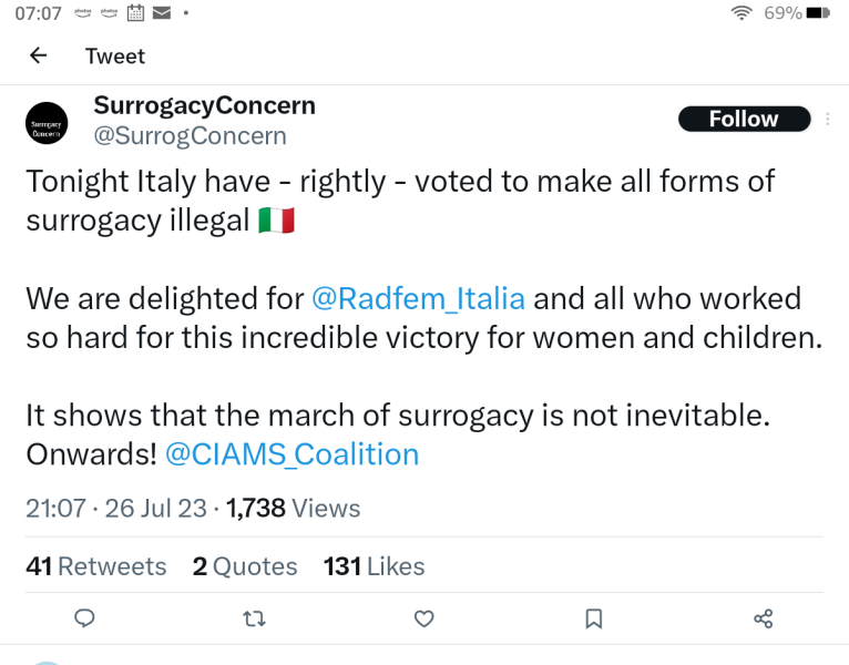 Looks like Italy have banned surrogacy