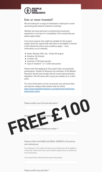 £100 FREE , 1HOUR SURVEY TASK