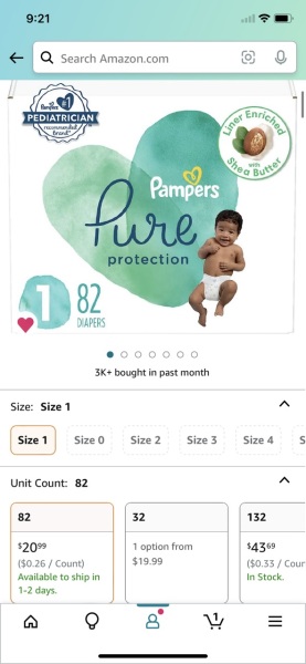 Discount Pampers pure diapers size 1