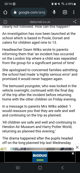 Child left on coach on school trip!