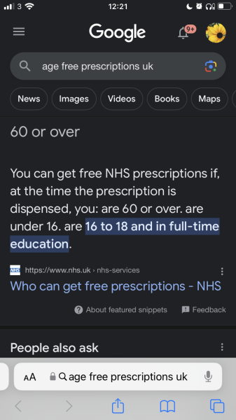 18 yr old end of free prescriptions/dental care?