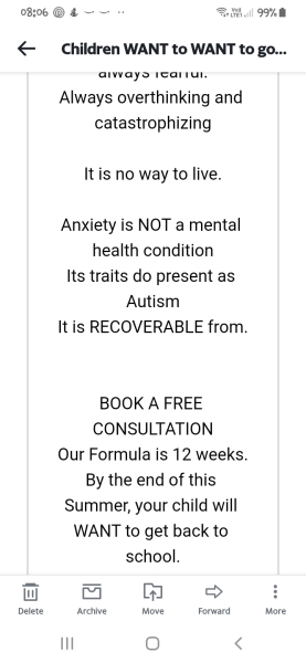 to warn you about this company offering solutions to child's anxiety and school refusal?