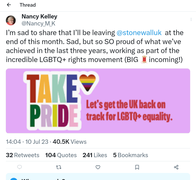 Nancy Kelly Quits Stonewall