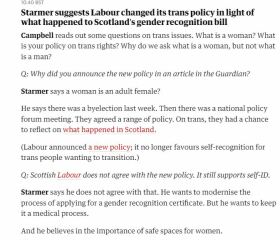 Starmer Radio 5 "A woman is an Adult female"