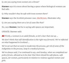 Starmer Radio 5 "A woman is an Adult female"