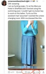 Entitled male refused access to female changing area (despite wearing skirt)