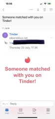 Tinder emails in his junk box 