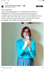 Entitled male refused access to female changing area (despite wearing skirt)