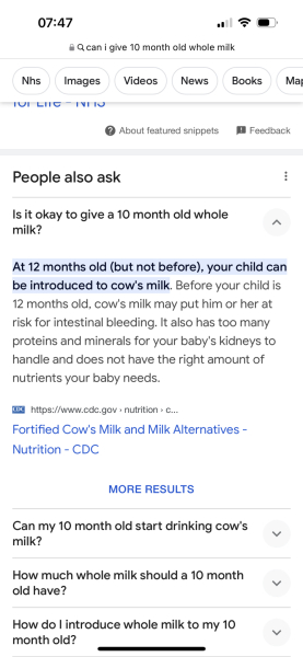 To give 10 month old cows milk?