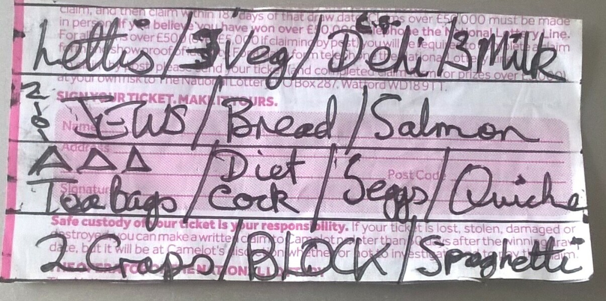 DD found a shopping list in Waitrose