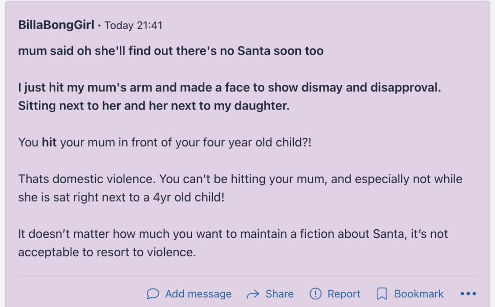 Grandpa just had conversation in front of my daughter saying no such thing as mermaids or Santa Claus.