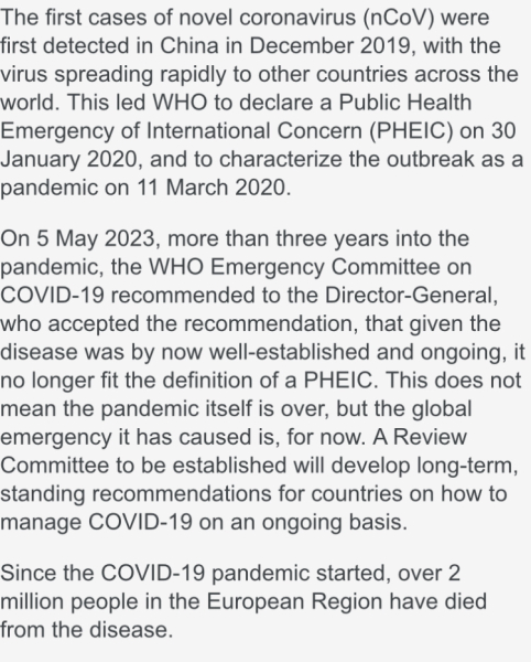 Is the COVID 19 pandemic "over"?