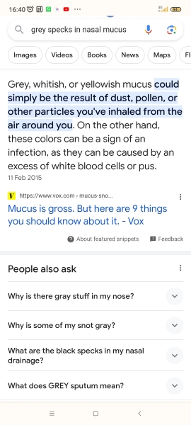 Grey speks in my snot