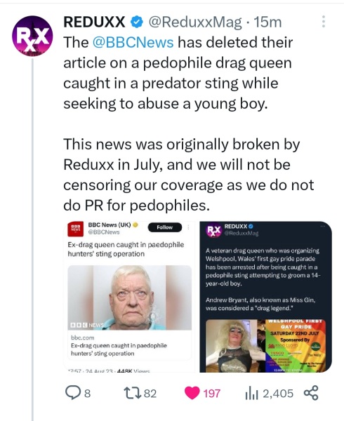 Bbc: ex drag queen caught in paedophile hunters' sting operation