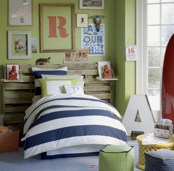 How do I style this awful green colour DS has picked for his room?
