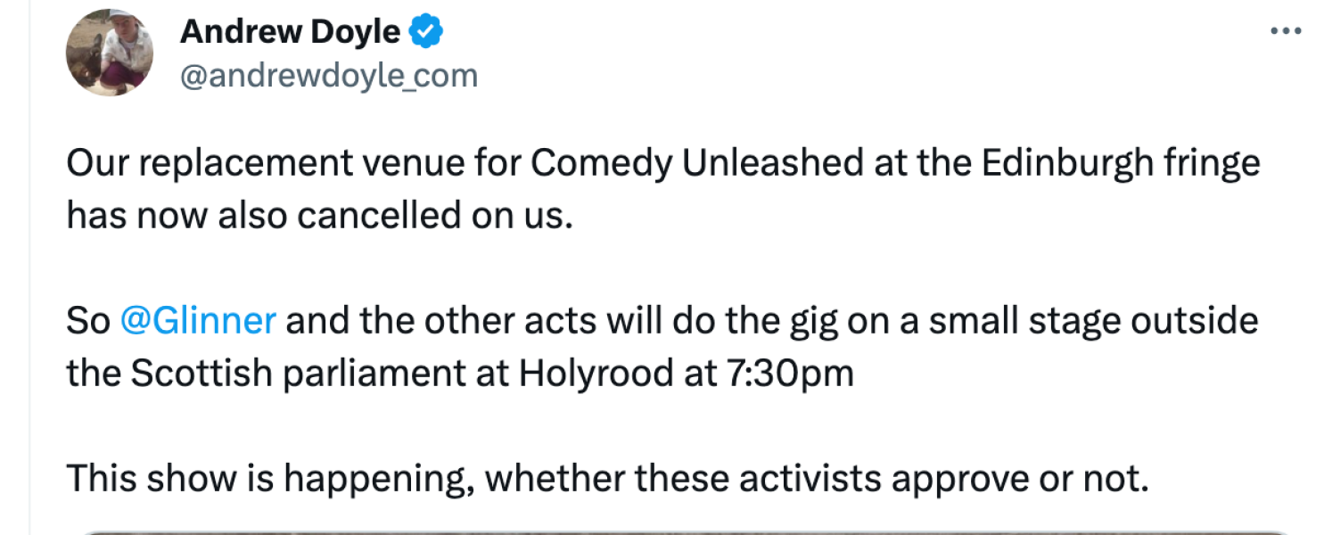 Glinner gig now to be held outside Holyrood! Thu, 730pm