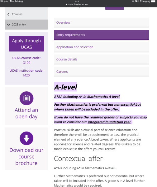 Need to pick 3 from FM, Maths, Biology and Computer Science for A-level