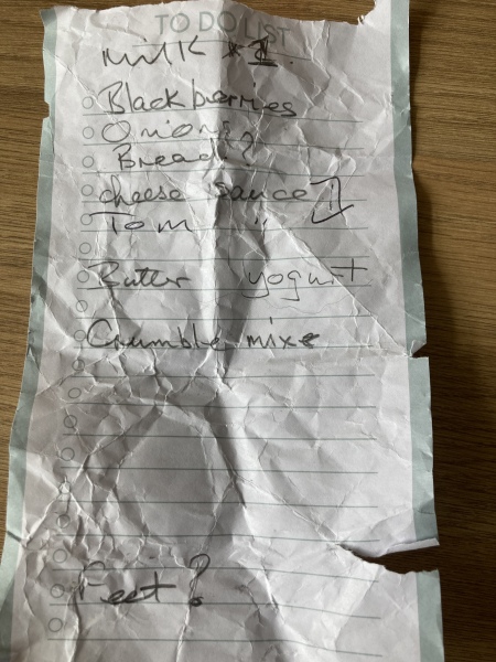 DD found a shopping list in Waitrose