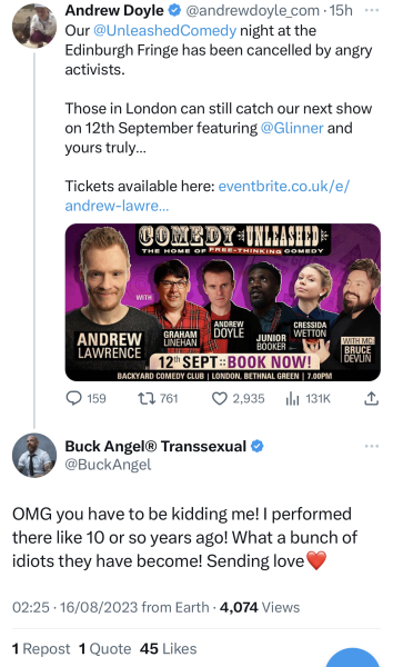 Comedy event cancelled at the Fringe because of Glinner?