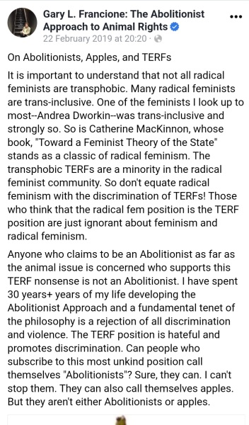 Gary L. Francione thoughts The Trans Rights Issue: Equality Claims and Belief Claims